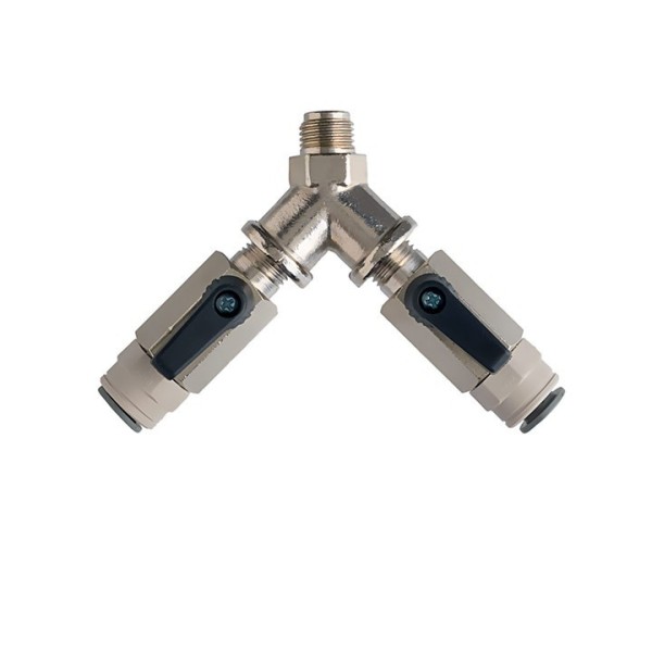 Double vanne pour réducteur de pression double avec JG 5/16". Double vanne pour réducteur de pression double avec JG 5/16".