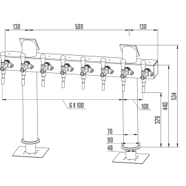 Colonne Lindr "T" avec 8 robinets