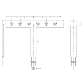 Colonne en T 6 sorties 5/8" sans robinets, préinstallée avec phyton
