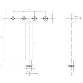 Colonne en T 4 sorties 5/8" sans robinets, préinstallée avec phyton