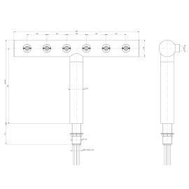 Colonne en « T » 6 sorties 5/8" avec robinets et médaillons Cosmo, préinstallés avec tubes